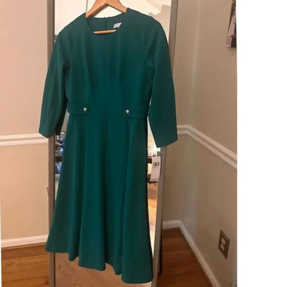 London Style Green Fit & Flare Dress Size 4 Classic Midi Long‎ Sleeve Elegant
